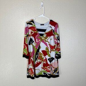 Eva Varro Multicolor Floral Abstract Art Stretch Long Sleeve Tunic Blouse Top XL